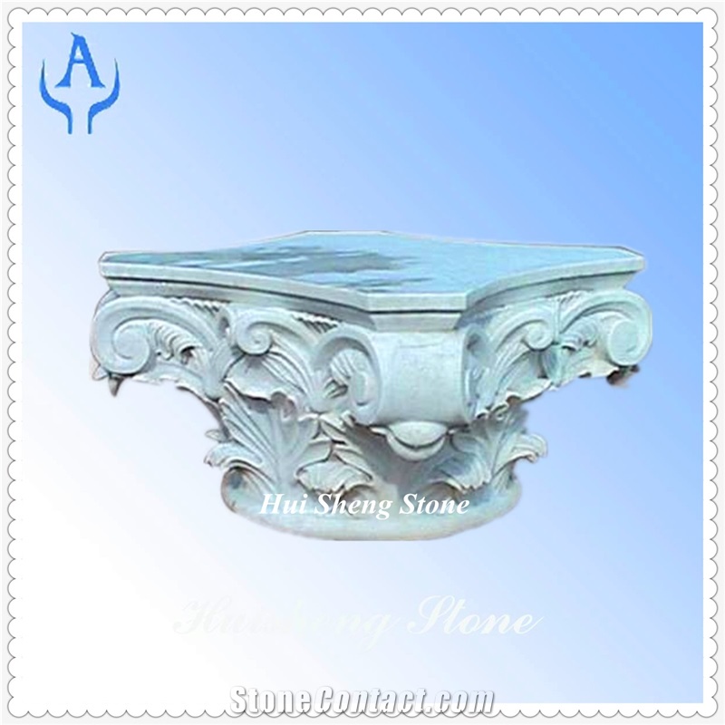 Granite Light White Roman Column Top, White Granite
