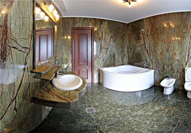 Rainforrest Green Vanity Top, Green Peacock Jade F, Rain Forest Green Marble Bath Design