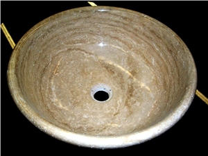 Drop-in Travertine Vanity Sink, Travertino Romano Classico Beige Travertine Sink