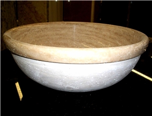 Drop-in Travertine Vanity Sink, Travertino Romano Classico Beige Travertine Sink