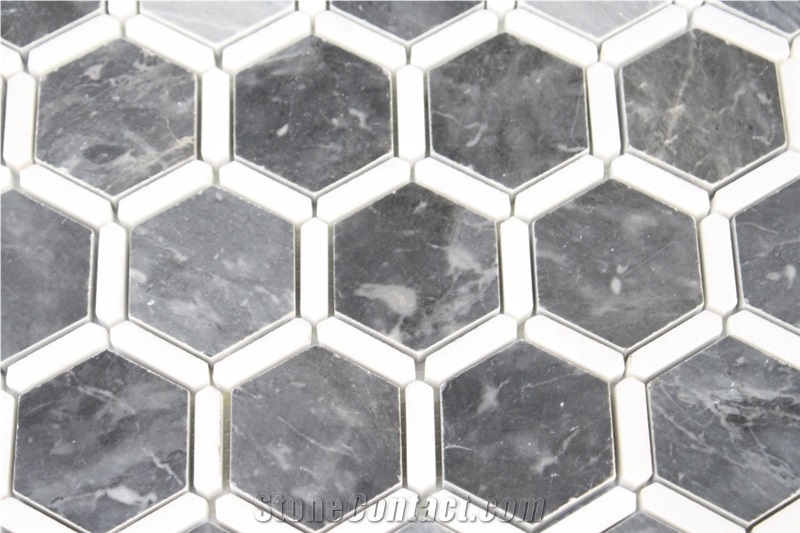 Bardiglio Imperiale with Thassos Marble Hexagon Mosaic