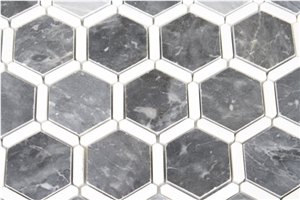 Bardiglio Imperiale with Thassos Marble Hexagon Mosaic