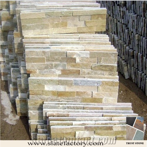 Beige Quartzite Stacked Stone Veneer, Golden Yellow Quartzite Stacked Stone Wall Cladding