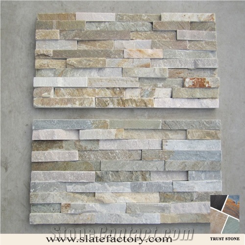 Beige Quartzite Stacked Stone Veneer, Golden Yellow Quartzite Stacked Stone Wall Cladding