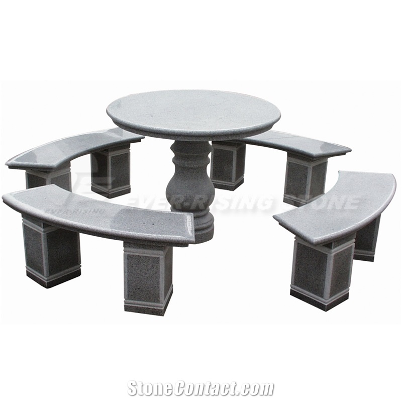 China Grey Granite Garden Circular Table and Bench