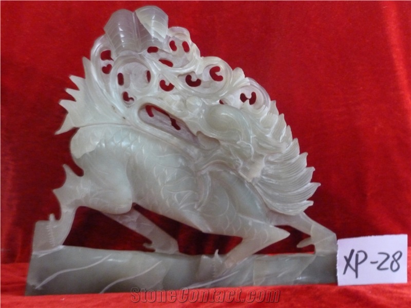 Animal Statue Figurines Carved, Grey Onyx Artifacts, Handcrafts
