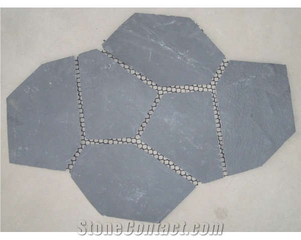 Black Meshed Flagstone Stone, Hebei Black Slate Flagstone