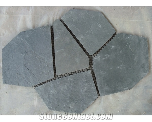 Black Meshed Flagstone Stone, Hebei Black Slate Flagstone