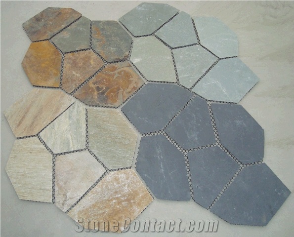 Black Meshed Flagstone Stone, Hebei Black Slate Flagstone