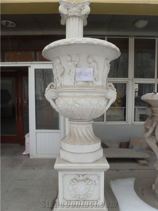 Garden Stone Flowerpot Sculpture, Beijing White Marble Pot