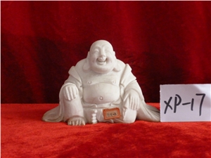 Laughing Relief Buddha Statue, Hebei White Marble Artifacts, Handcrafts