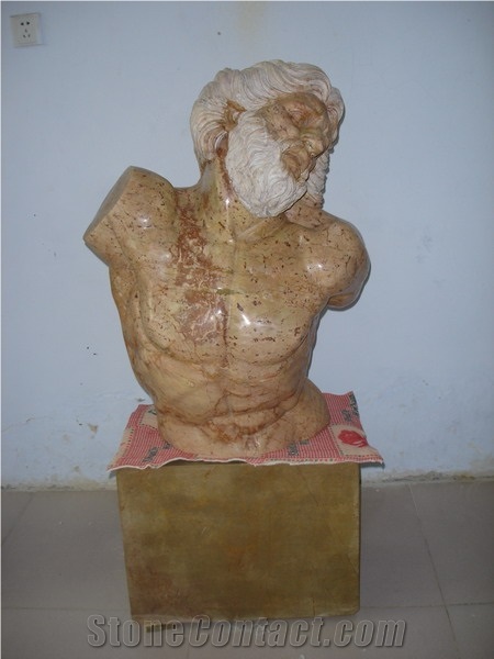 Marble Portrait Of Old Man Bust, Beige Marble Sculpture, Statue