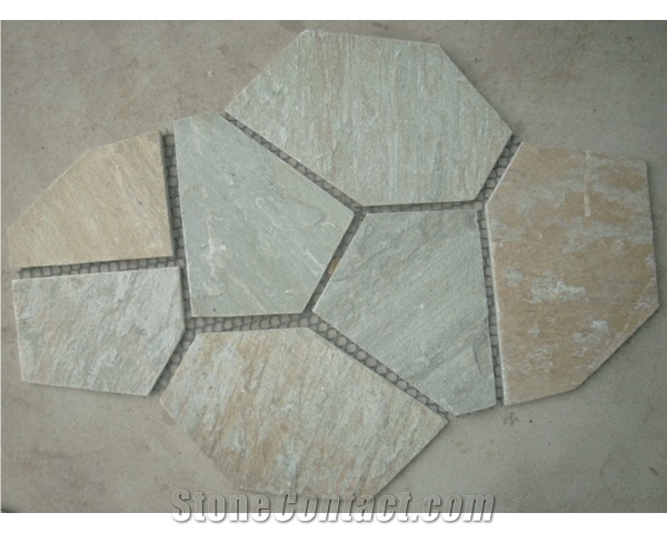 Meshed Slate Flag Paver Stone, Yellow Slate Flagstone
