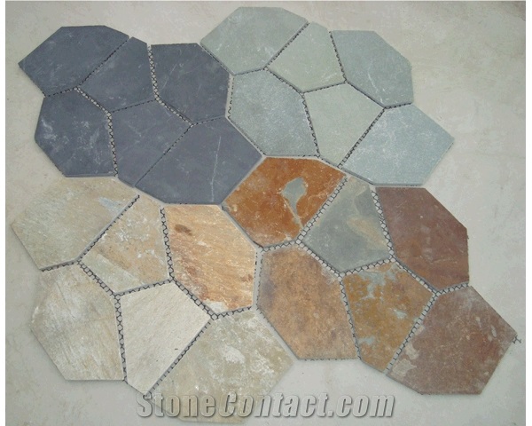 Meshed Slate Flagstone, Rustic Yixian Slate Flagstone