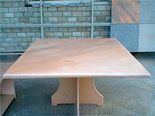 Modern Marble Stone Tea Table, Sunset Glow Red Marble Tea Table