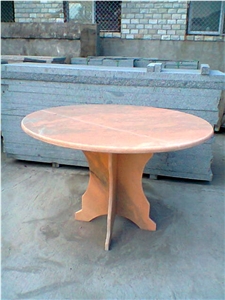 Round Marble Stone Table Top, Sunset Glow Red Alabaster Tables