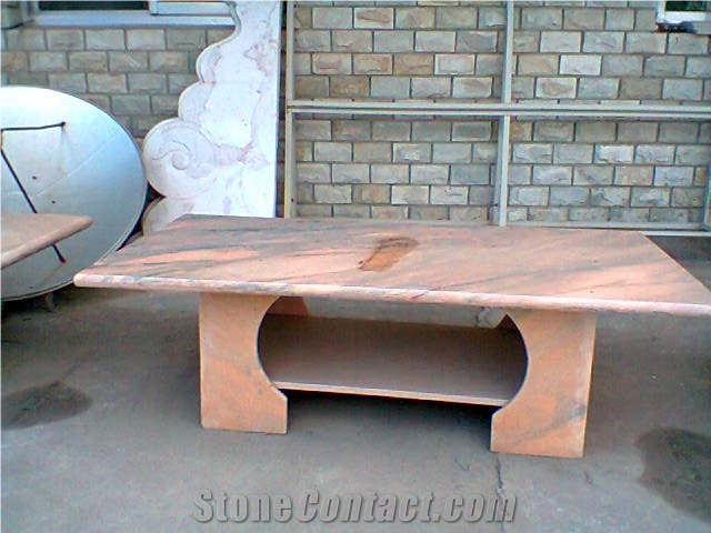 Sunset Glow Red Tea Table, Sunset Glow Red Pink Marble Tea Table