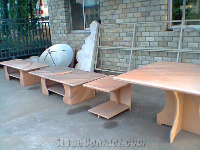 Sunset Glow Red Tea Table, Sunset Glow Red Pink Marble Tea Table