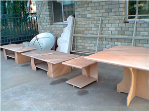 Sunset Glow Red Tea Table, Sunset Glow Red Pink Marble Tea Table