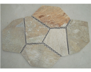 Yellow Golden Slate Meshed Flagstone, Hebei Yellow Slate Flagstone