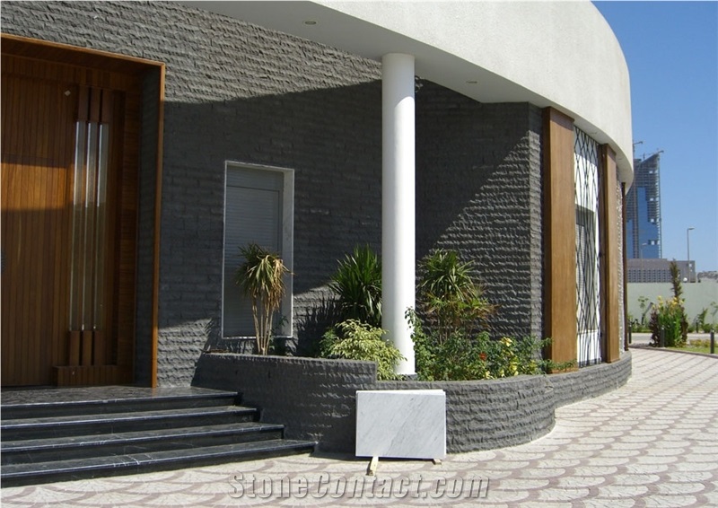 Splited Basalt Wall Cladding Tiles, Develi Black Basalt Wall Cladding