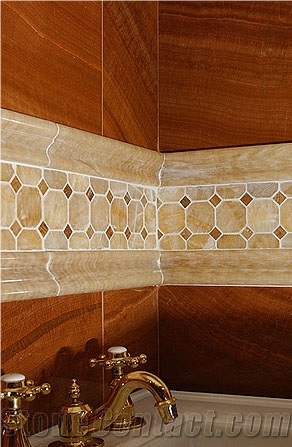 Timber Marble, Honey Onyx Hexagon Bathroom