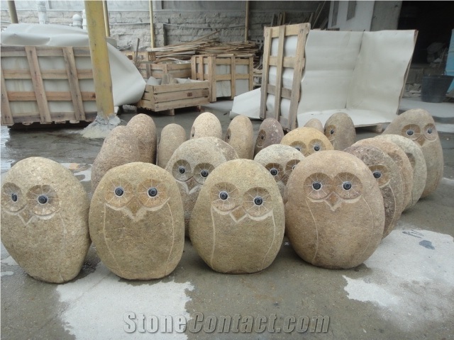 Dinglei Owl Stone Sculpture, Beige Granite Sculpture