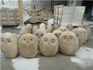 Dinglei Owl Stone Sculpture, Beige Granite Sculpture