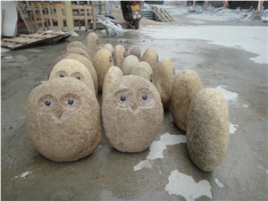 Dinglei Owl Stone Sculpture, Beige Granite Sculpture