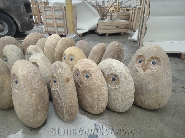 Dinglei Owl Stone Sculpture, Beige Granite Sculpture