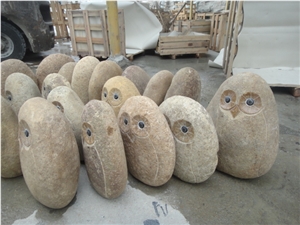 Dinglei Owl Stone Sculpture, Beige Granite Sculpture