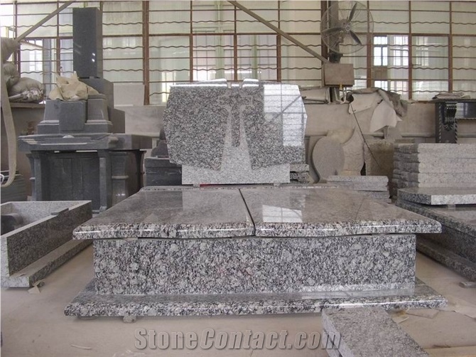 European Tombstone Monument and Gravestone TS01, G687 Red Granite Gravestone