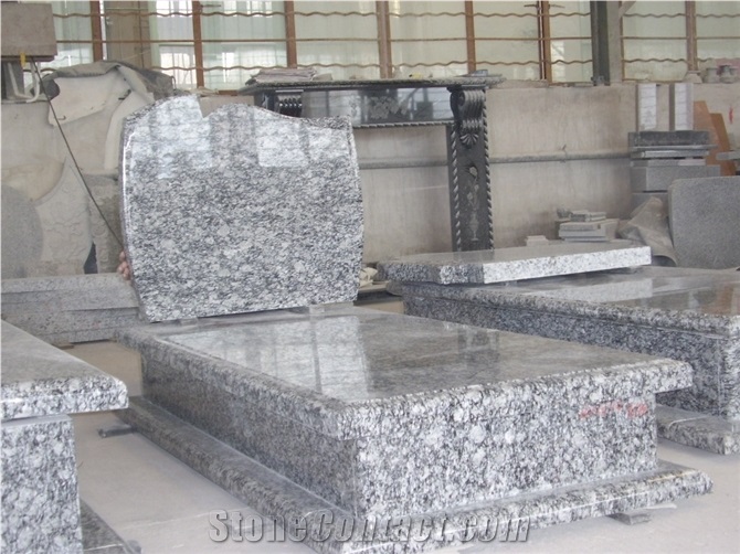 European Tombstone Monument and Gravestone TS02, Tong an White Grey Granite Gravestone