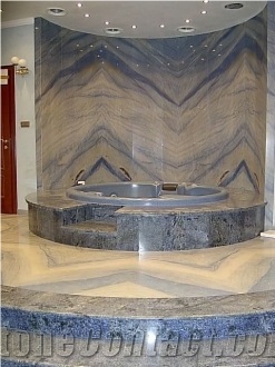 Bathroom Design in Azul Macaubas and Azul Bahia, Azul Macaubas Blue Quartzite Bathroom Design