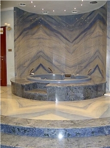 Bathroom Design in Azul Macaubas and Azul Bahia, Azul Macaubas Blue Quartzite Bathroom Design