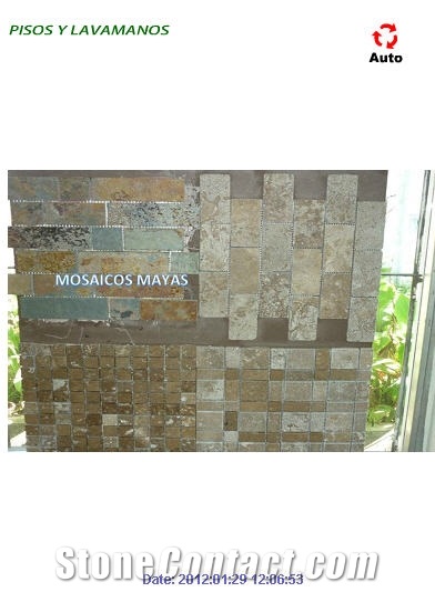 Uxmal, Maya Cream Mosaic, Maya Cream Red Limestone Mosaic