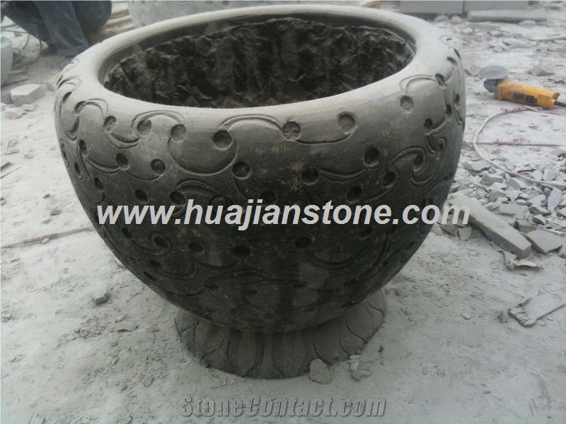 Blue Limestone Flower Pot