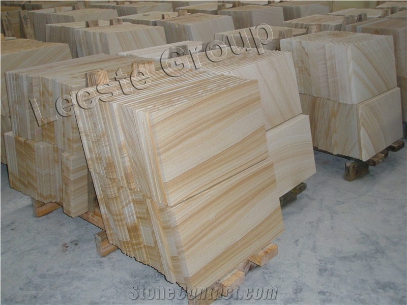 Top Wooden Yellow Sandstone, China Wooden Beige Sandstone Tiles