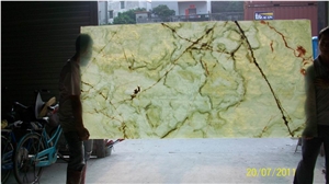 Backlit Light Green Onxy Glass Slabs