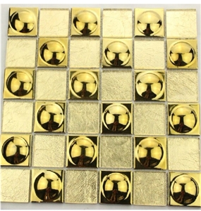 Golden Metal Stainless Steel and Glass Mosaic