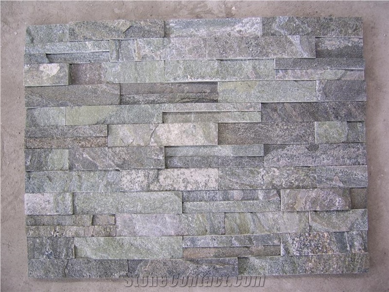 Green Quartzite Stacked Stone， Chinese Stone Veneer
