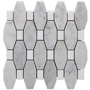 Bianco Carrara Marble and White Thassos Marble Hexagon Mosaic