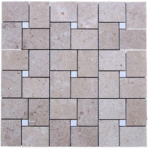 Coffee Travertine + Pure White Marble Mosaic Tile, Coffee Brown Travertine Mosaic Coffee Travertine + Pure White Marble Mosaic Tile, Coffee Brown Travertine Mosaic
