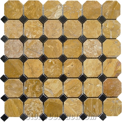 Cooper Yellow + Black Margiua Marble Mosaic Tile