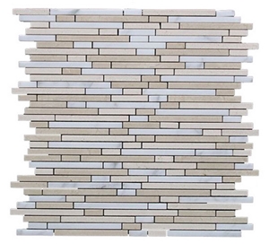 Crema Marfil + Asian Statuary White Marble Mosaic, Crema Marfil Beige Marble Mosaic