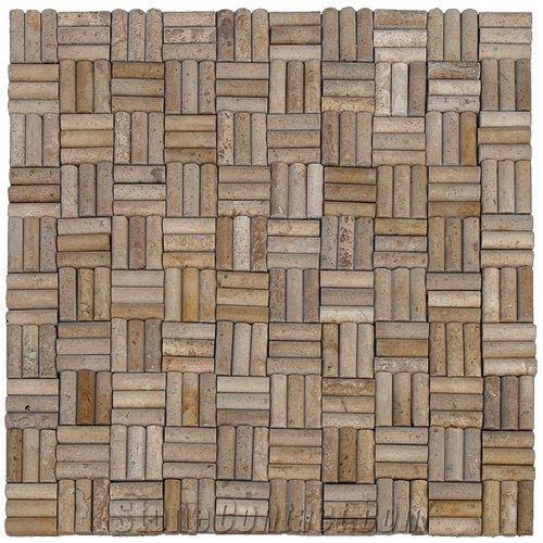 Travertine Mosaic Tile T056, Brown Travertine Mosaic