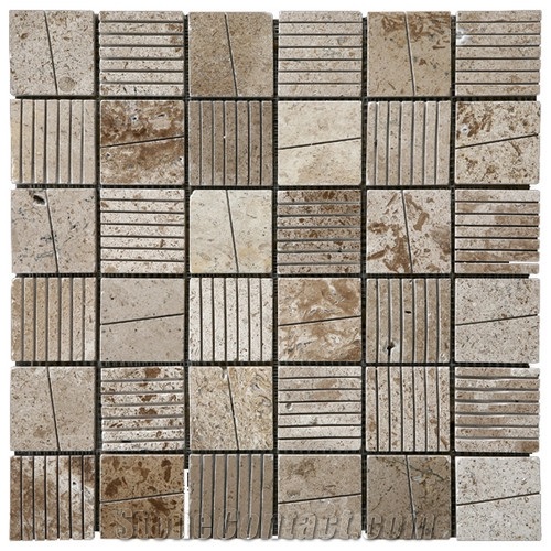 Travertine Mosaic TileT014, China Brown Travertine Mosaic