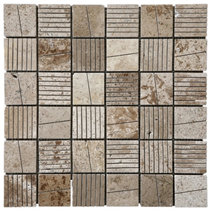 Travertine Mosaic TileT014, China Brown Travertine Mosaic Travertine Mosaic TileT014, China Brown Travertine Mosaic
