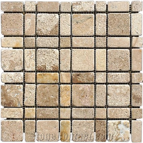 Travertine Mosaic TileT016, China Yellow Travertine Mosaic