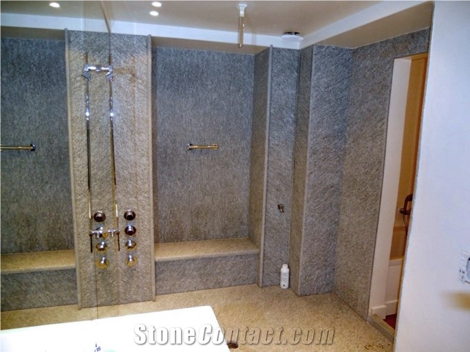 Bathroom Design in Pietra Di Luserna, Pietra Di Luserna Grey Quartzite Bathroom Design